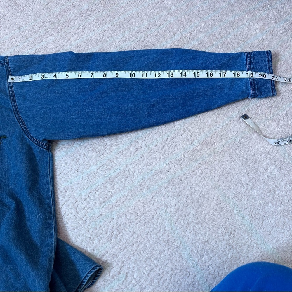 VNTG 90's Fall Harvest Embroidered Chambray Denim Shirt Cotton Size PETITE Large - Picture 13 of 16